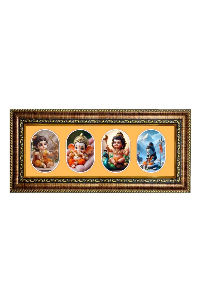 Baby God Raam, Ganesh, Karthik, Shiv Photo Frame - 8x14 Inch Brown Wooden Frame | Hindu Gods Wall Decor For Home & Office