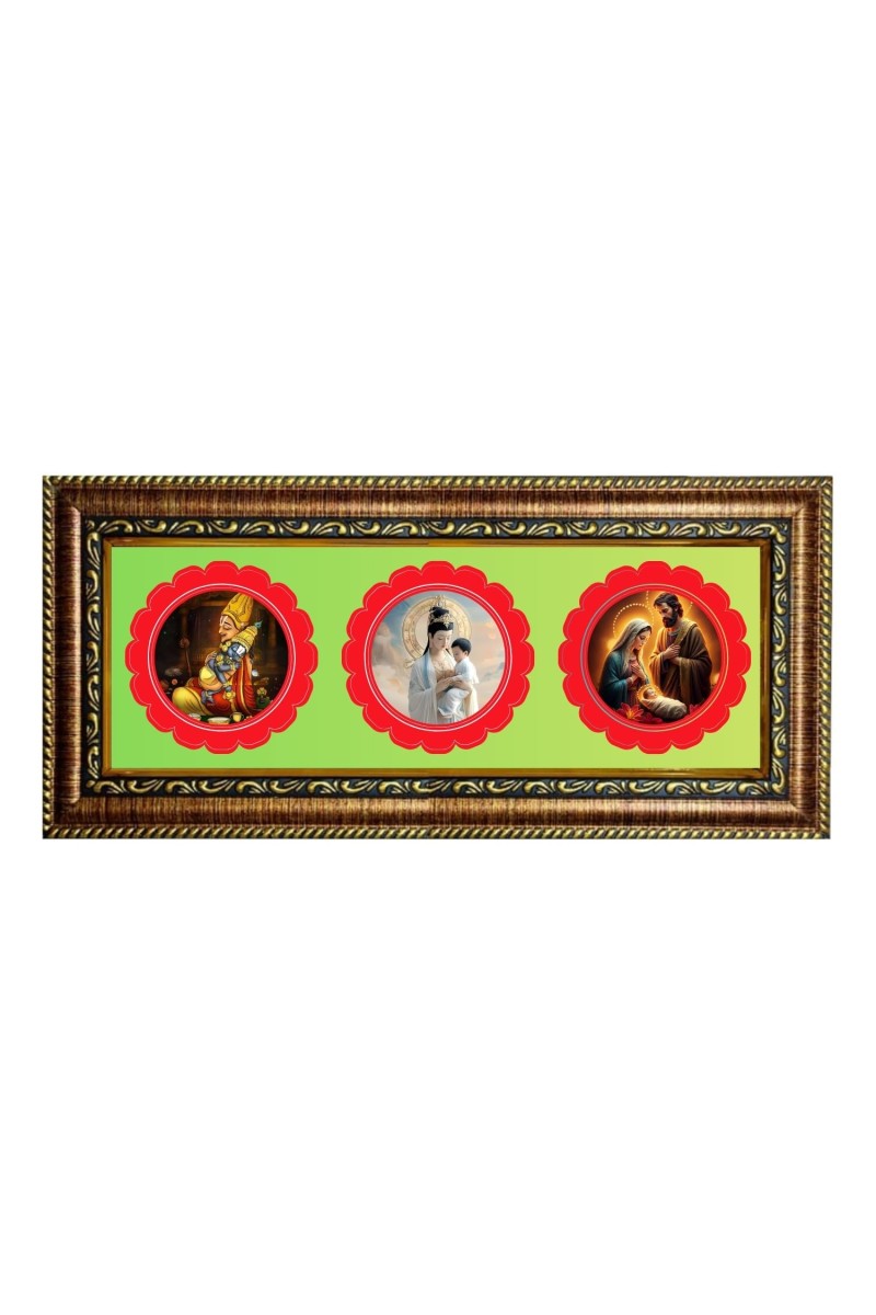 Lord Tirupati, Buddha, Jesus Photo Frame - 8x14 Inch Brown Wooden Frame | Hindu Gods Wall Decor For Home & Office