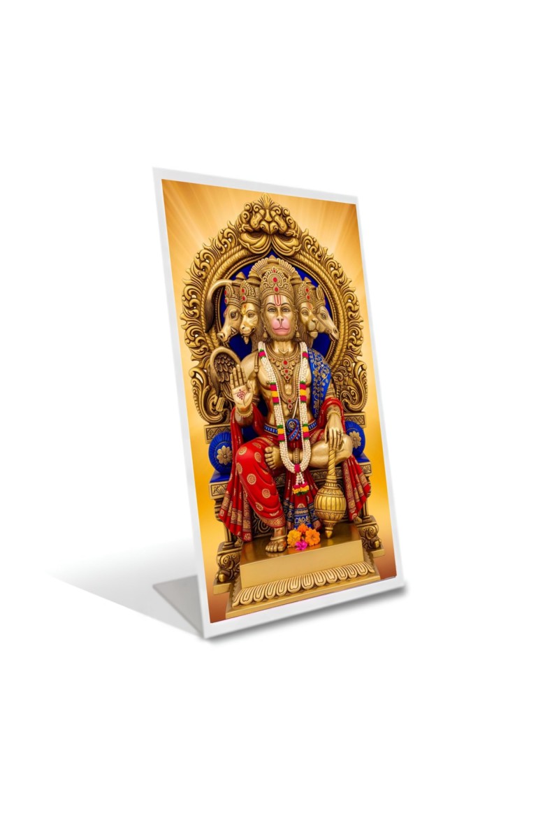 Car Desk/Table Top Lord Hanuman Acrylic L-Style Photo Stand - 5x7 Inches, Compact And Stylish Spiritual Display (F6667)