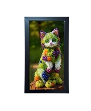 Hitech Sales Cat Picture of Fruits Wall-Mount Polystyrene Photo Frame Home Decoration and Gifting, 9.6 x 15.6 inches Black Frame (Pack of 1, Printed Photo)
