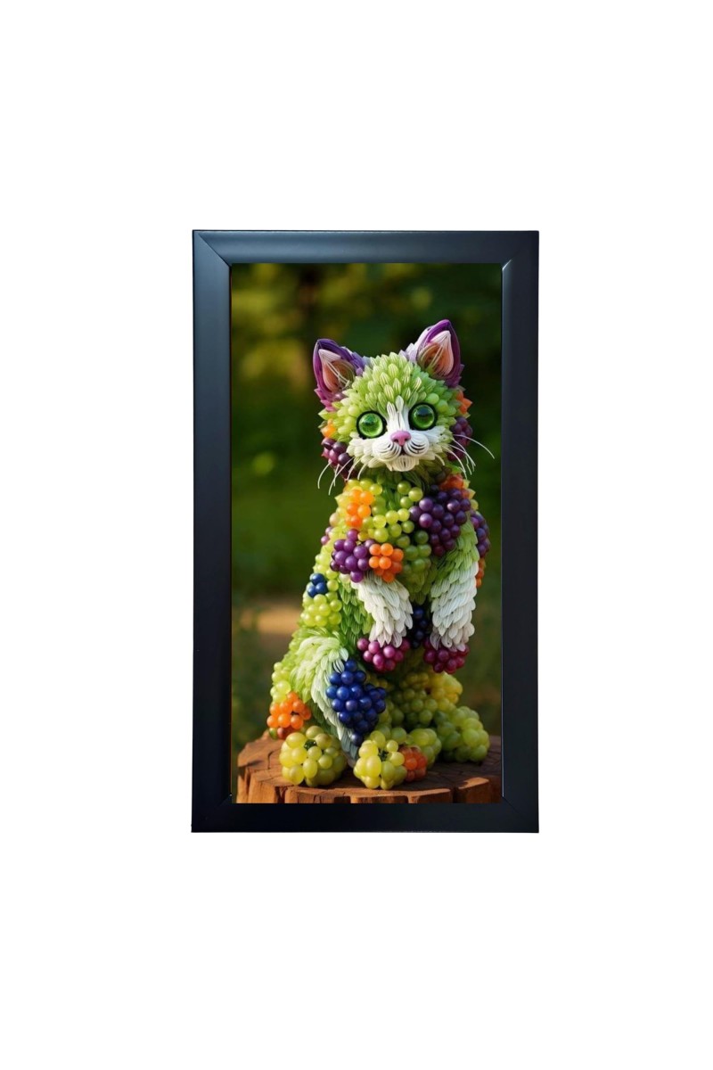 Hitech Sales Cat Picture of Fruits Wall-Mount Polystyrene Photo Frame Home Decoration and Gifting, 9.6 x 15.6 inches Black Frame (Pack of 1, Printed Photo)