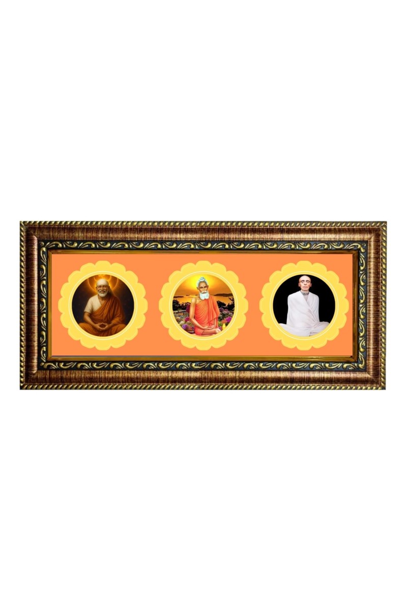 Lord Sai Baba, Lokenath, Guru Baba Photo Frame - 8x14 Inch Brown Wooden Frame | Hindu Gods Wall Decor For Home & Office