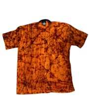 Men's Batik Print Cotton Shirt | Handmade Traditional Tie-Dye Casual Wear | Mandarin Collar Half Sleeve Ethnic Shirt for Summer, Festive & Daily Use Deep Orange