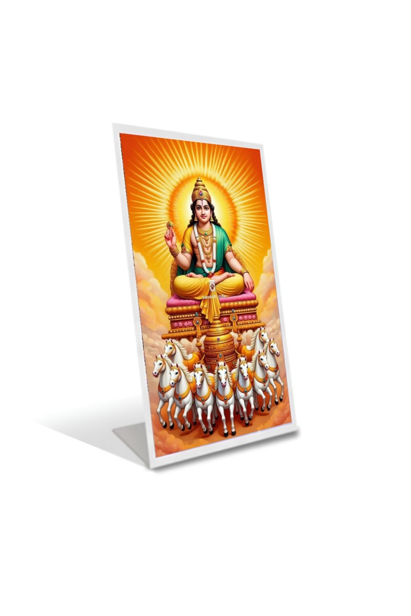 Car Desk/Table Top Surya Dev Acrylic L-Style Photo Stand - 2.5x3.5 Inches, Compact And Stylish Spiritual Display (F6738)