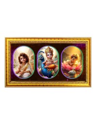 Lord Krishna Raam Photo Frame - 8x14 Inch Brown Wooden Frame | Hindu Gods Wall Decor For Home & Office