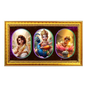Lord Krishna Raam Photo Frame - 8x14 Inch Brown Wooden Frame | Hindu Gods Wall Decor For Home & Office