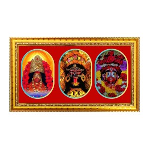 Maa Kaali Photo Frame - 8x14 Inch Brown Wooden Frame | Hindu Gods Wall Decor For Home & Office