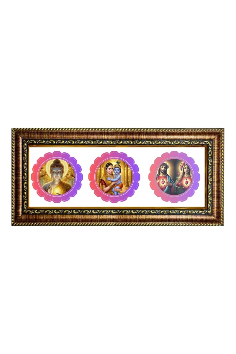 Lord Buddha, Krishna,jesus Photo Frame - 8x14 Inch Brown Wooden Frame | Hindu Gods Wall Decor For Home & Office