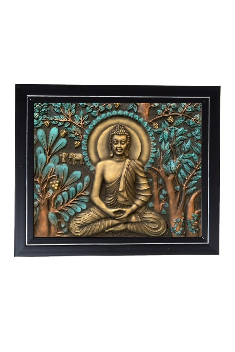 Hitech Sales Gautam Buddha Photo Frame for Pooja Room, Temple Decor, Home Decoration and Gift (Wall and Tabletop, Rectangular, Printed Photo, 12 x 14 inches Frame, Brown)
