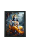 Hitech Sales Shree Krishna Bhagwan Polystyrene Photo Frame for Pooja Room, Temple Decor, Home Decoration and Gifting (Wall and Tabletop, Rectangular, Printed Photo, 7.12 x 9.12 inches Frame, Black)