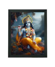 Hitech Sales Shree Krishna Bhagwan Polystyrene Photo Frame for Pooja Room, Temple Decor, Home Decoration and Gifting (Wall and Tabletop, Rectangular, Printed Photo, 7.12 x 9.12 inches Frame, Black)