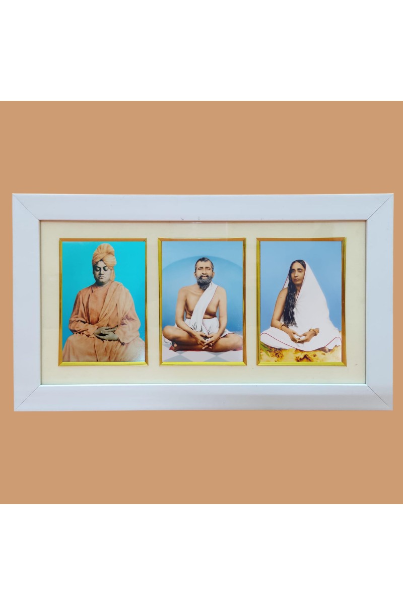 Hi tech Sales Swami Vivekananda & Ramkrishna Paramahansa & Sarada Maa photo frame | synthetic photo Frame with Glass | For wall, living room, gifts, pooja (Multicolor) (White)