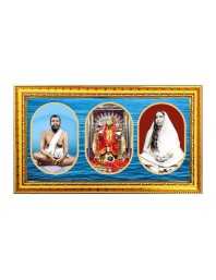 Shree Ram Krishna, Maa Kaali, Shree Sharada Maa Photo Frame - 8x14 Inch Brown Wooden Frame | Hindu Gods Wall Decor For Home & Office