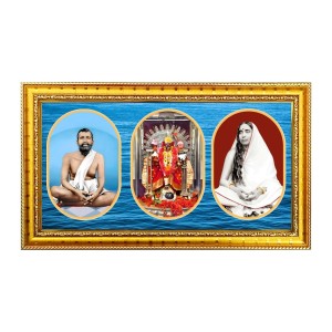 Shree Ram Krishna, Maa Kaali, Shree Sharada Maa Photo Frame - 8x14 Inch Brown Wooden Frame | Hindu Gods Wall Decor For Home & Office