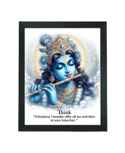 Hitech Sales Wall Art Of Lord Krishna Polystyrene Photo Frame for Pooja Room, Temple Decor, Home Decoration and Gifting (Wall and Tabletop, Rectangular, Printed Photo, 7.12 x 9.12 inches Frame, Black)