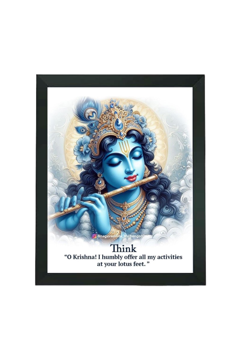 Hitech Sales Wall Art Of Lord Krishna Polystyrene Photo Frame for Pooja Room, Temple Decor, Home Decoration and Gifting (Wall and Tabletop, Rectangular, Printed Photo, 7.12 x 9.12 inches Frame, Black)
