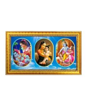 Krishna With Mother Photo Frame - 8x14 Inch Brown Wooden Frame | Hindu Gods Wall Decor For Home & Office