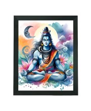 Hitech Sales Lord Shiv ji, Bholenath Polystyrene Photo Frame for Pooja Room, Temple Decor, Home Decoration and Gifting (Wall and Tabletop, Rectangular, Printed Photo, 7.12 x 9.12 inches Frame, Black)