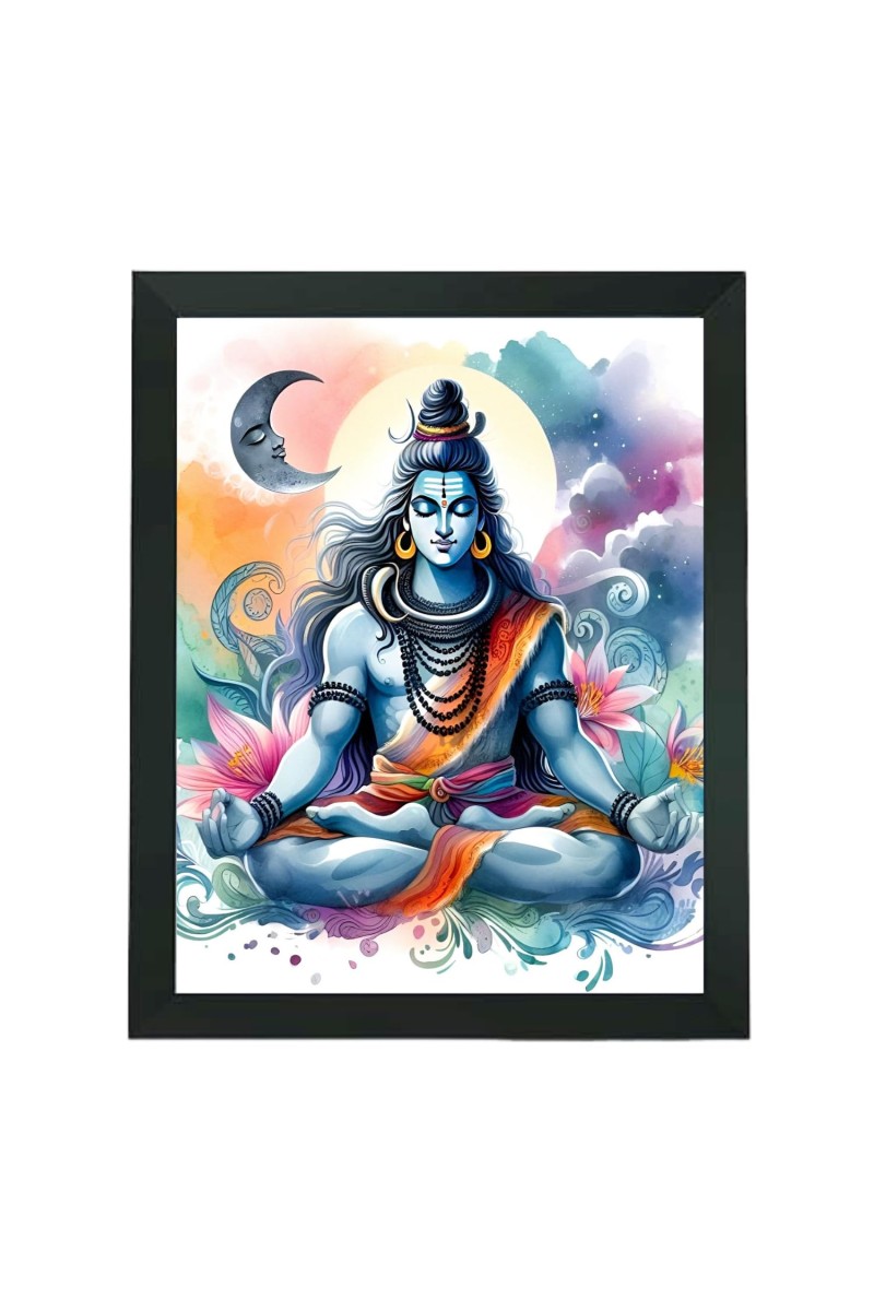 Hitech Sales Lord Shiv ji, Bholenath Polystyrene Photo Frame for Pooja Room, Temple Decor, Home Decoration and Gifting (Wall and Tabletop, Rectangular, Printed Photo, 7.12 x 9.12 inches Frame, Black)