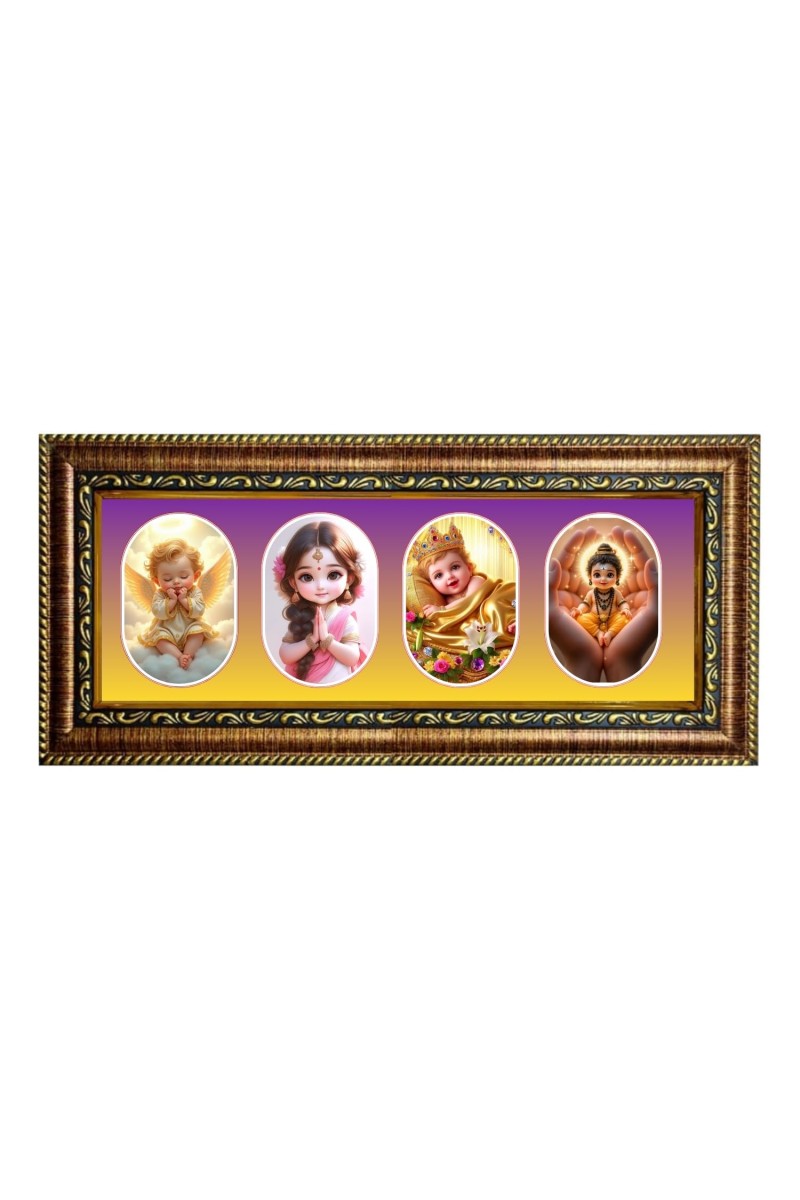 Little Baby Goddess Photo Frame - 8x14 Inch Brown Wooden Frame | Hindu Gods Wall Decor For Home & Office