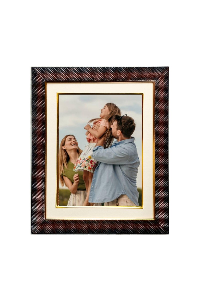 HiTechMart Textured Brown & Black Photo Frame with Gold Trim 9x11 Inch Picture Frame with Cream Mat for Family, Portrait, or Home Decor Vertical Display with Protective Glass Front