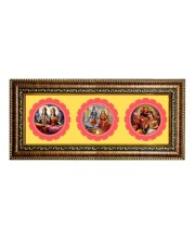 Lord Laxmi Narayan, Shiv Parvati, Bhramma Saraswati Photo Frame - 8x14 Inch Brown Wooden Frame | Hindu Gods Wall Decor For Home & Office