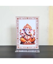HiTechMart Ganesh Ji Photo Frame with Acrylic Stand – Hindu God Ganesha Idol Picture for Home, Office & Mandir – Decorative Ganpati Bappa Frame for Pooja & Gifting