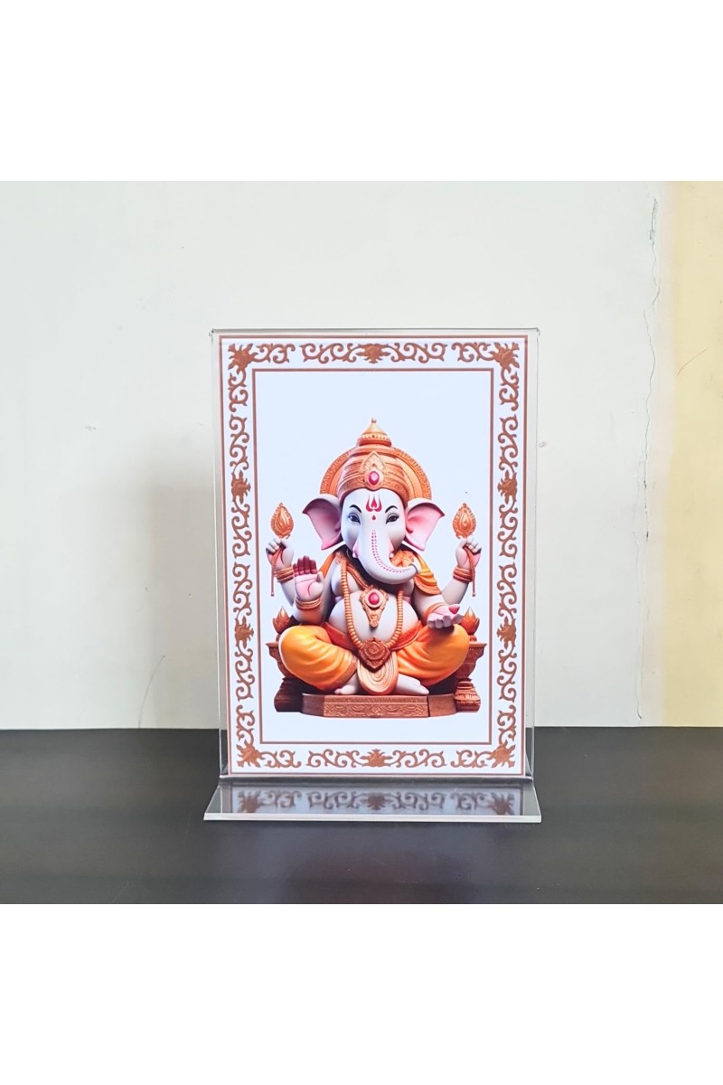 HiTechMart Ganesh Ji Photo Frame with Acrylic Stand – Hindu God Ganesha Idol Picture for Home, Office & Mandir – Decorative Ganpati Bappa Frame for Pooja & Gifting