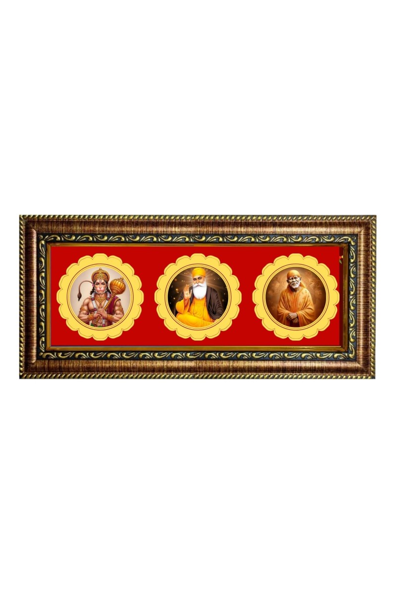 Lord Hanuman, Waheguru, Sai Baba Photo Frame - 8x14 Inch Brown Wooden Frame | Hindu Gods Wall Decor For Home & Office