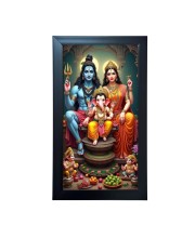 Hitech Sales Lord Shiva, Ma Parvati & Ganesh Ji Religious Art Photo Frame – Acrylic Wall Decor for Home, Office & Temple (39.5 x 24.3 cm)