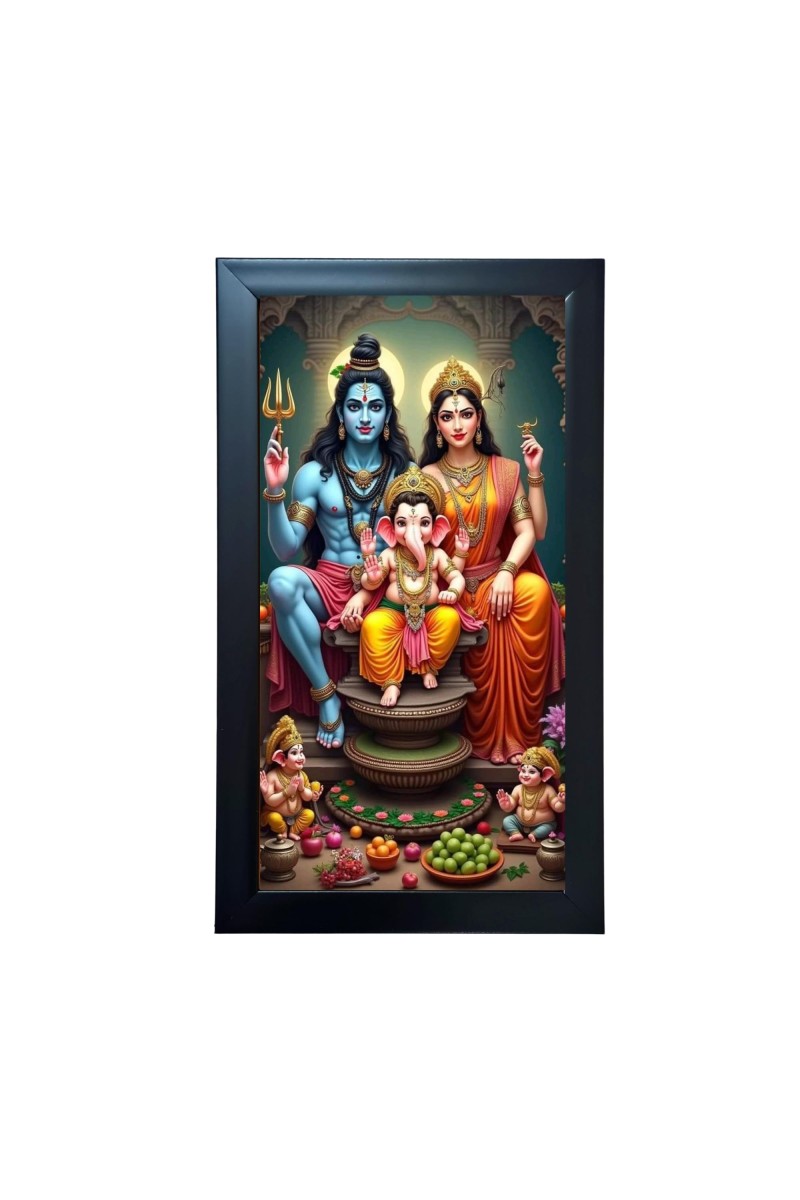 Hitech Sales Lord Shiva, Ma Parvati & Ganesh Ji Religious Art Photo Frame – Acrylic Wall Decor for Home, Office & Temple (39.5 x 24.3 cm)