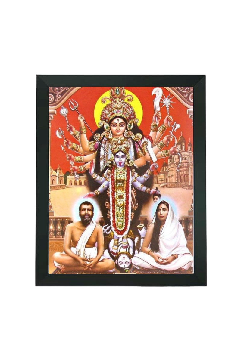 Hitech Sales Ramakrishba Dev and Sarada Maa With Maa kali, Mahakali Polystyrene Photo Frame for Pooja Room, Temple, Home Decor and Gift (Printed Photo, Black, 7.12 x 9.12 inches)