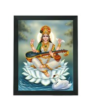 Hitech Sales Devi Saraswati Maa Polystyrene Photo Frame for Pooja Room, Temple Decor, Home Decoration and Gifting (Wall and Tabletop, Rectangular, Printed Photo, 7.12 x 9.12 inches Frame, Black)