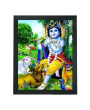 Hitech Sales Lord Krishna Polystyrene Photo Frame for Pooja Room, Temple Decor, Home Decoration and Gifting (Wall and Tabletop, Rectangular, Printed Photo, 7.12 x 9.12 inches Frame, Black)