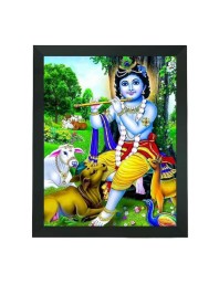 Hitech Sales Lord Krishna Polystyrene Photo Frame for Pooja Room, Temple Decor, Home Decoration and Gifting (Wall and Tabletop, Rectangular, Printed Photo, 7.12 x 9.12 inches Frame, Black)