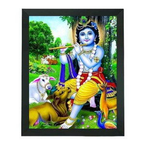 Hitech Sales Lord Krishna Polystyrene Photo Frame for Pooja Room, Temple Decor, Home Decoration and Gifting (Wall and Tabletop, Rectangular, Printed Photo, 7.12 x 9.12 inches Frame, Black)