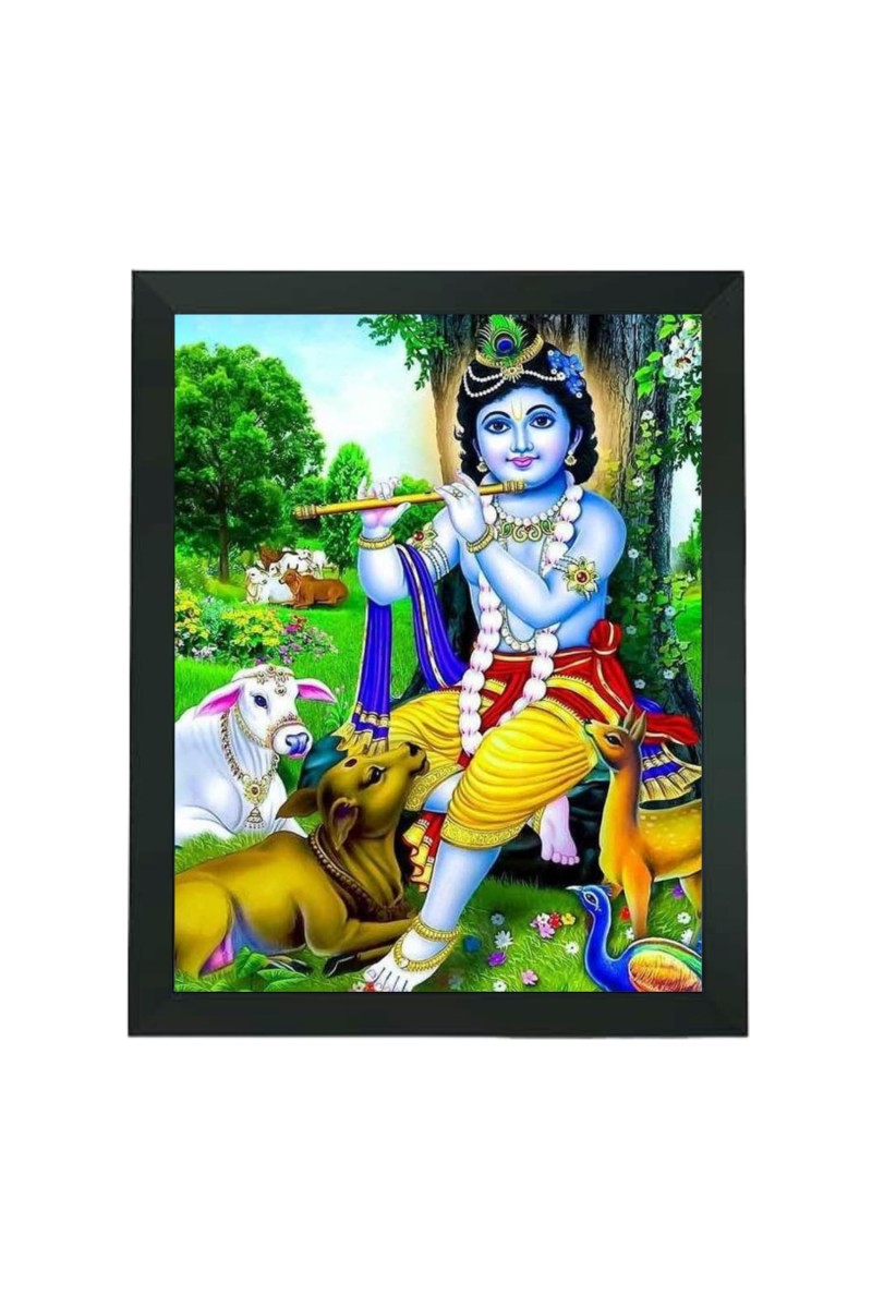 Hitech Sales Lord Krishna Polystyrene Photo Frame for Pooja Room, Temple Decor, Home Decoration and Gifting (Wall and Tabletop, Rectangular, Printed Photo, 7.12 x 9.12 inches Frame, Black)