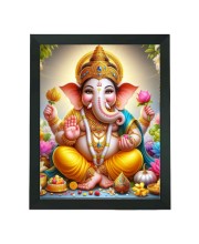 Hitech Sales Lord Ganesh Polystyrene Photo Frame for Pooja Room, Temple Decor, Home Decoration and Gifting (Wall and Tabletop, Rectangular, Printed Photo, 7.12 x 9.12 inches Frame, Black)