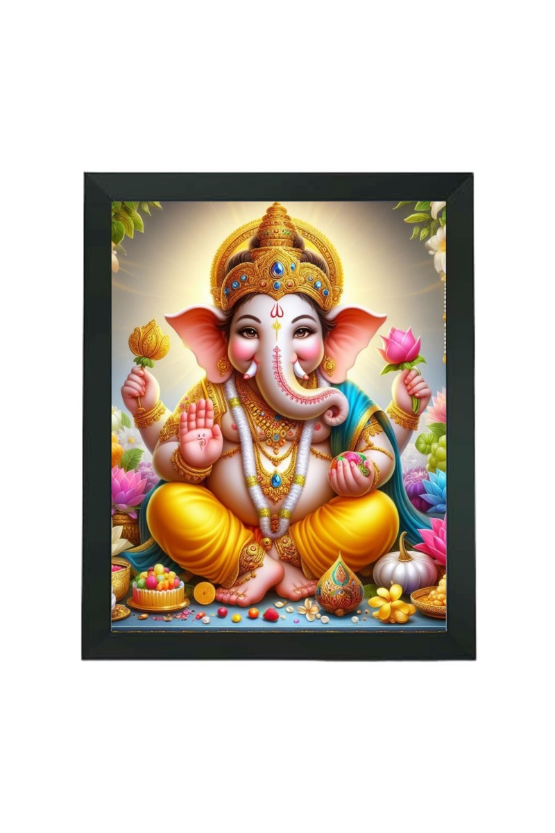 Hitech Sales Lord Ganesh Polystyrene Photo Frame for Pooja Room, Temple Decor, Home Decoration and Gifting (Wall and Tabletop, Rectangular, Printed Photo, 7.12 x 9.12 inches Frame, Black)