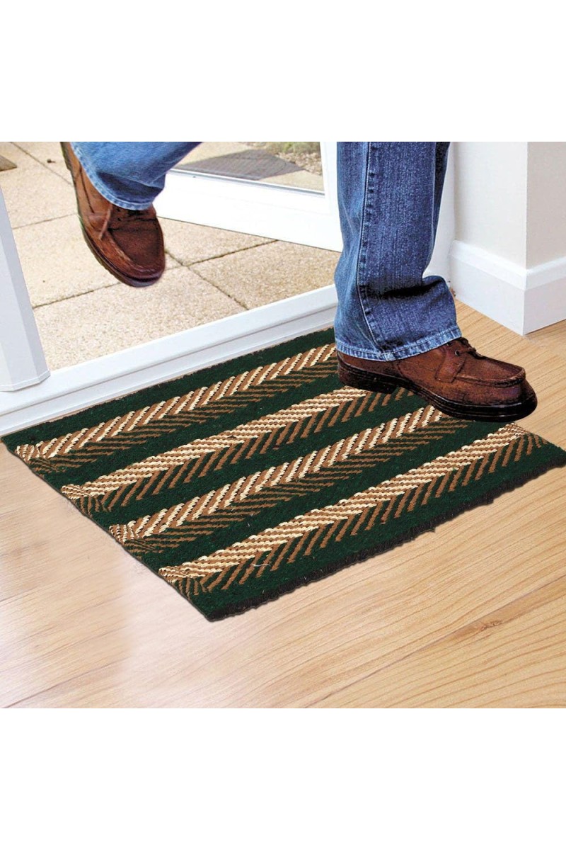 Home Beautiful Green Polyester Cotton Door Mat