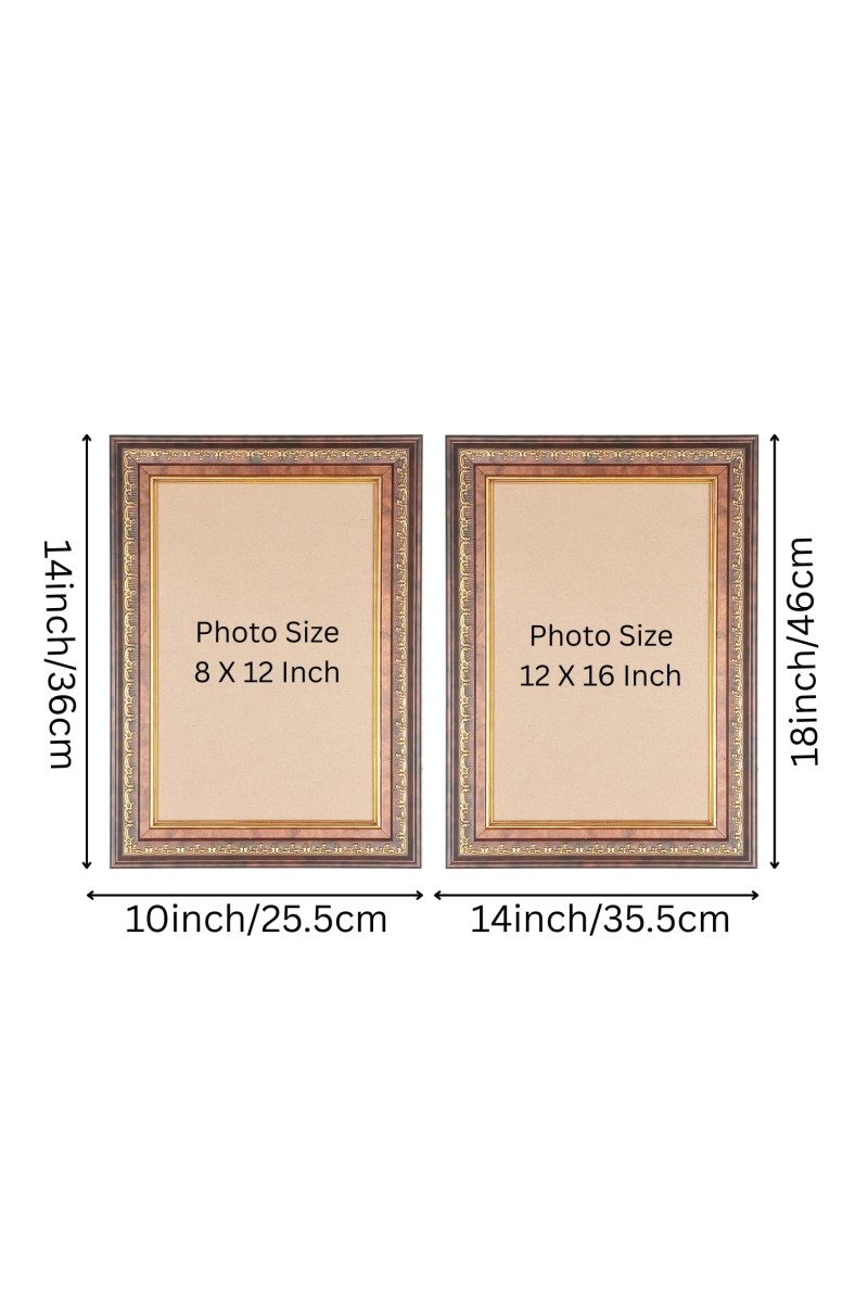 Elegant Vintage Style Wooden Photo st of 2 Frame for Wall & Table Décor – Antique Brown & Gold Finish | Suitable for Painting, Certificate, Photo, or Art Display (2, 18x14, 20x16)