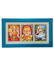 Hi tech Sales Dhan-laxmi, Ganesh, saraswati photo frame || synthetic photo Frame with Glass || Three Gods in Single Frame (Multicolor) for wall, living room, gifts, pooja