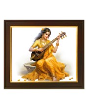 Hitech Sales Saraswati Mata ai Photo with Beautiful 12X10 in synthetic Wood Frame for Saraswati Pooja With Glass Tabletop Wallmount display for Home office decor Gift for all occations