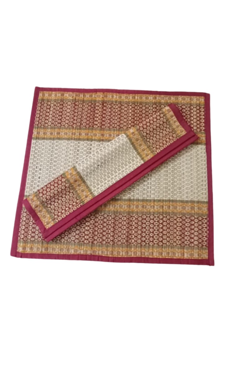 Home Carpets for Indoor Living Space19x19 Inches Handmade Kusha Grass Asan for Pooja (Multicolor) – Eco-Friendly Meditation Mat for Rituals, Yoga, and Meditation - Set of 2 Pcs