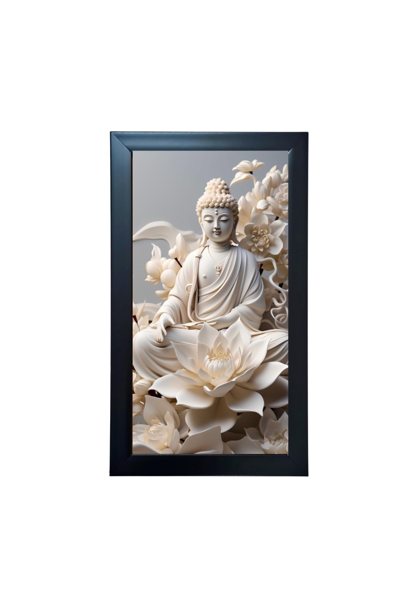 Hitech Sales Buddha Monk Religious Meditation Peace and Tranquility Photo Frame Wall Art God Bless You Posters Buddhism Painting Living Room Decoration (39.5 x 24.3 cm)