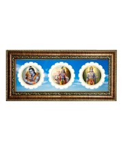 Lord Shiv Krishna Raam Photo Frame - 8x14 Inch Brown Wooden Frame | Hindu Gods Wall Decor For Home & Office