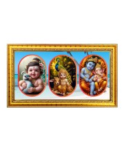 Little Krishna Photo Frame - 8x14 Inch Brown Wooden Frame | Hindu Gods Wall Decor For Home & Office