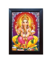 Hitech Ganesh/Ganpati Ji On Lotus With Mushakraj Laminated photo frame for Wall, Temple, Outdoor Spaces Home Decor, gifts (Pvc Frame and Front - Glass, 8 x 6 inch)