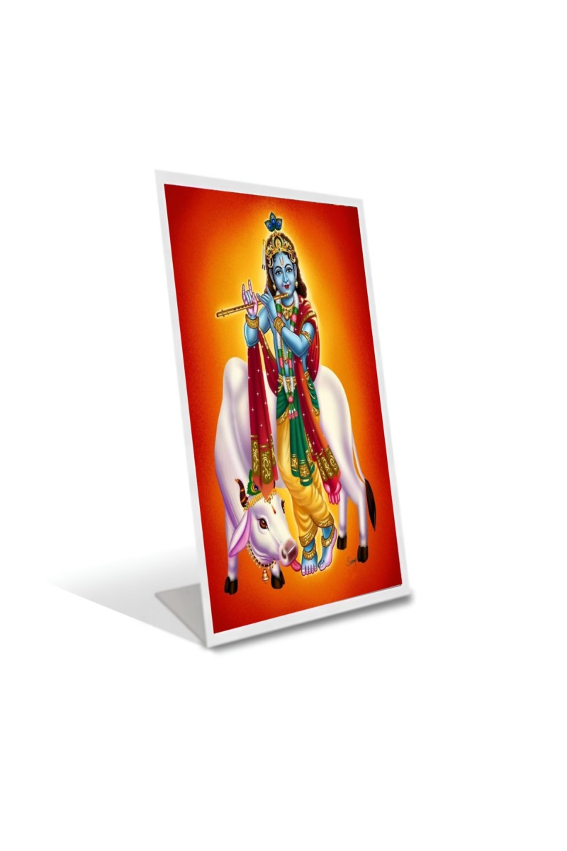 Car Desk/Table Top Divine Krishna Acrylic L-Style Photo Stand - 5x7 Inches, Compact And Stylish Spiritual Display (F6724)