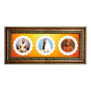 Shreeraam Krishna, Shree Sharada Maa, Swami Vivekananda Photo Frame - 8x14 Inch Brown Wooden Frame | Hindu Gods Wall Decor For Home & Office